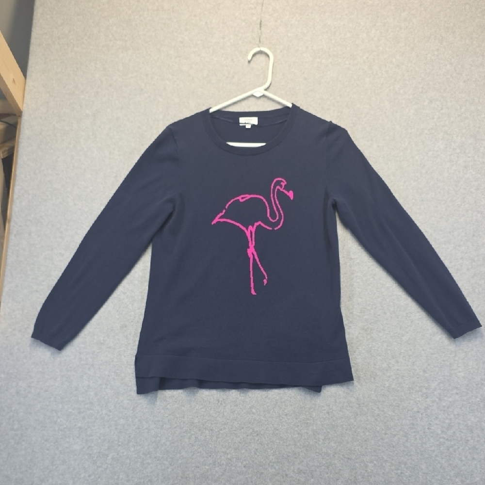 Crown & Ivy Navy Flamingo Graphic Top Womens M Pink Flamingo Sweater